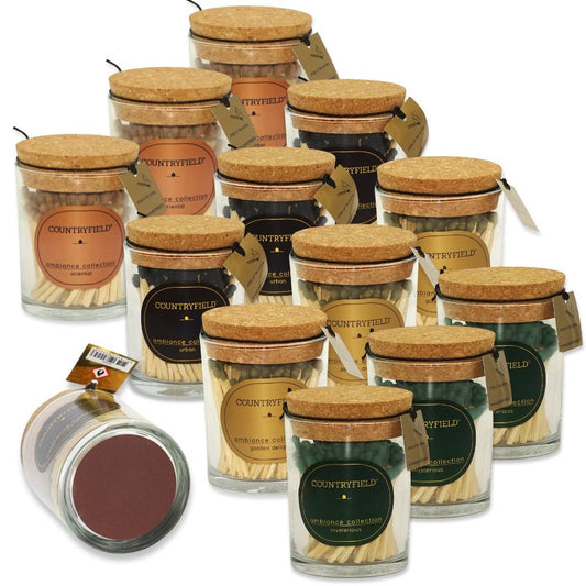 12er Set Countryfield Streichhölzer Gläser 95x70mm Glas mit Korkdeckel (12x100er)