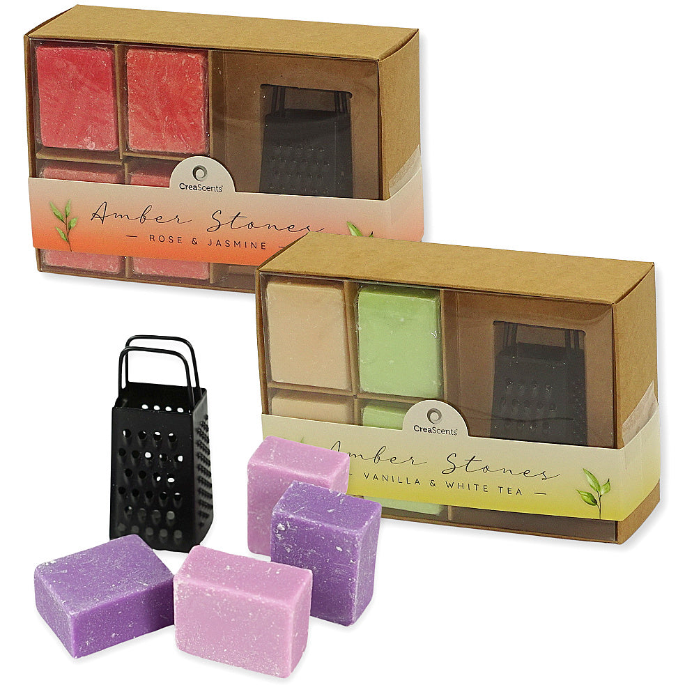 15-teilig CreaScents-Set: 3 Reiben + 12 Duftwürfel Amberblöcke Duftsteine Mix sortiert (3 Geschenkboxen)