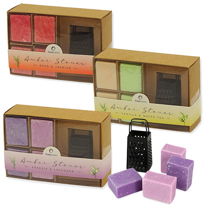 15-teilig CreaScents-Set: 3 Reiben + 12 Duftwürfel Amberblöcke Duftsteine Mix sortiert (3 Geschenkboxen)
