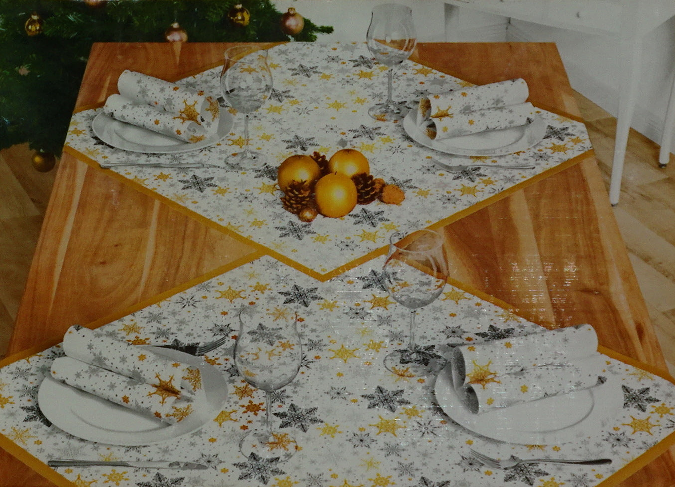 20 Stück Premium Mitteldecken 84x84cm Tischdecken stoffähnlich Tischtuch - Weihnachten Schneeflocken (10x2er)