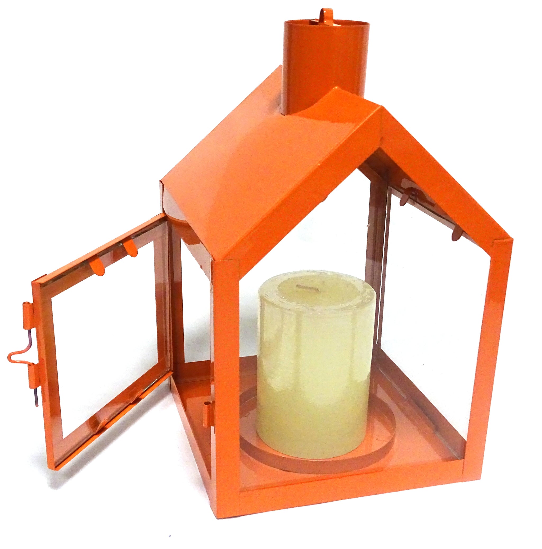 4 Stk Windlicht Laterne HAUS aus Metall 230x150x155mm Kerzenhalter - Orange