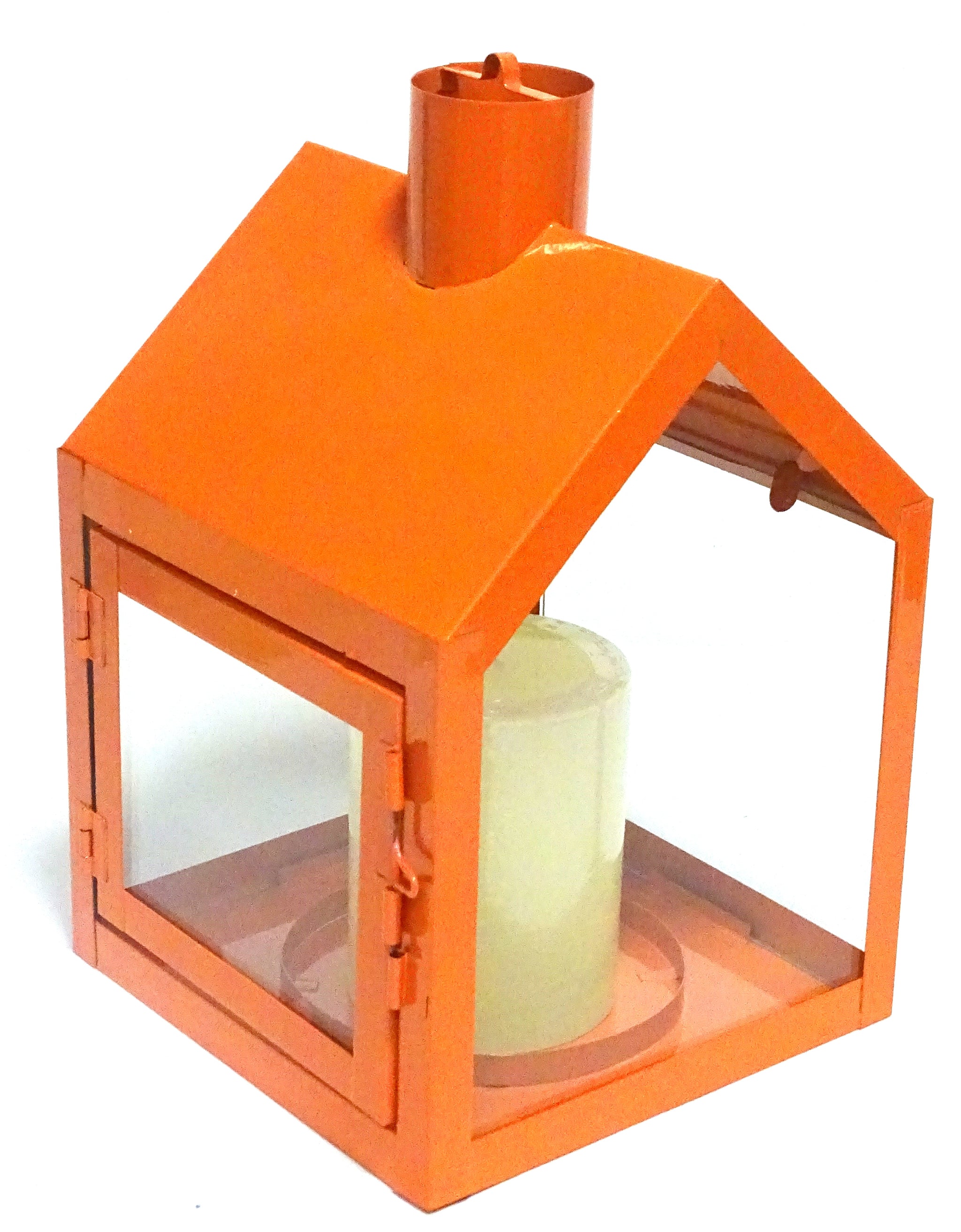 4 Stk Windlicht Laterne HAUS aus Metall 230x150x155mm Kerzenhalter - Orange