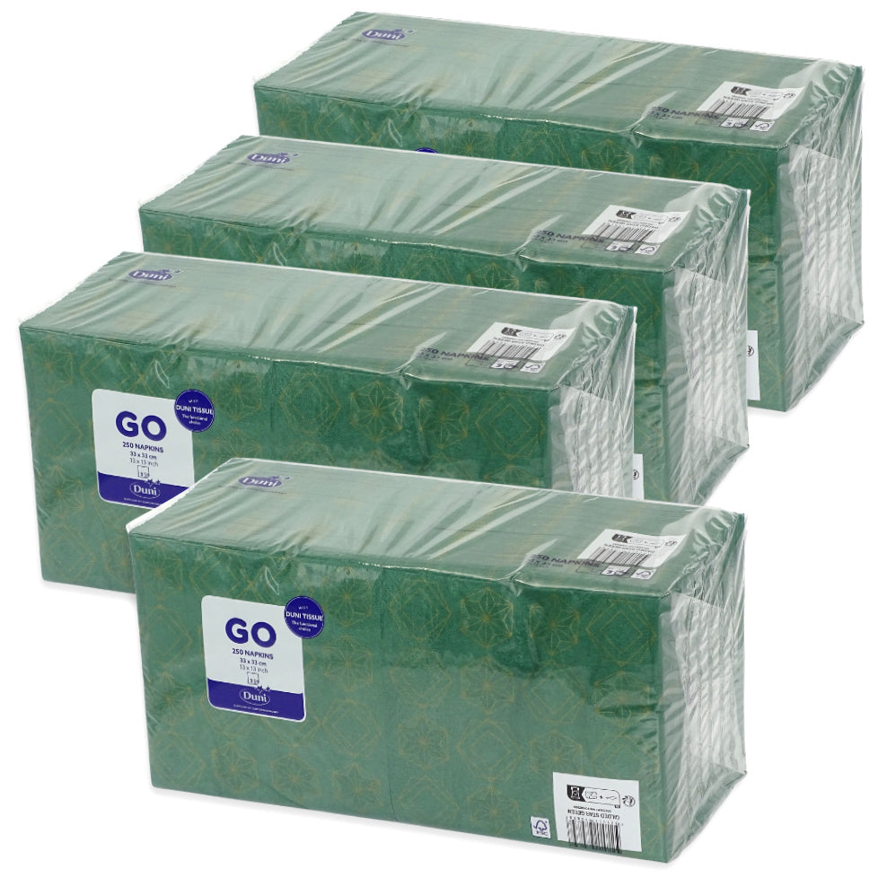 1.000 Stück Duni Papierservietten 33x33cm 3-lag. Zellstoff Gilded Star - Green (4x250er)