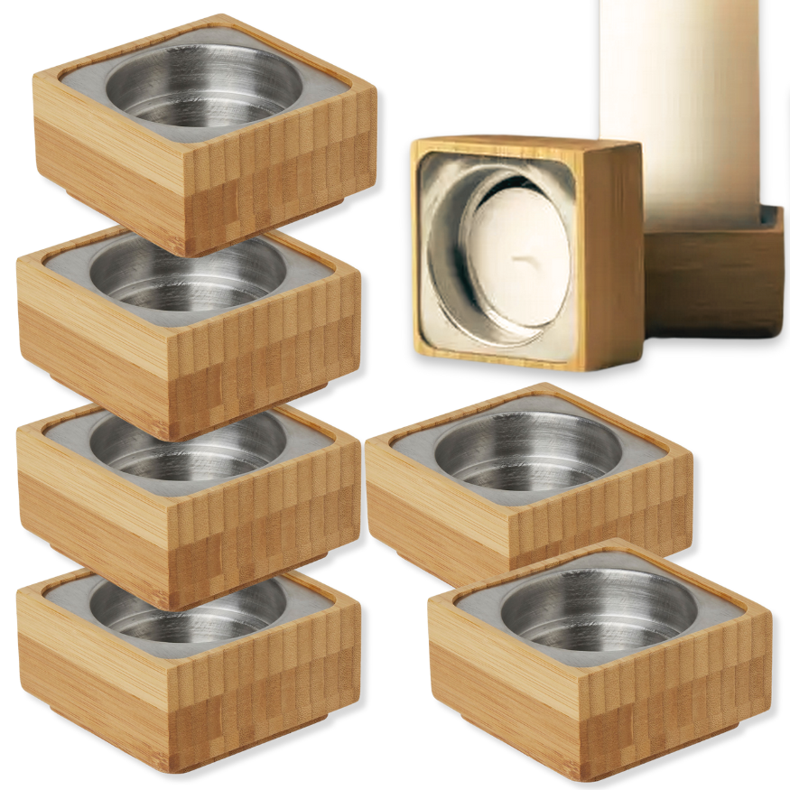 6 Stk Duni Kerzenhalter 3in1 Bambus 95x50mm für Stumpenkerzen Kerzenständer - Natur