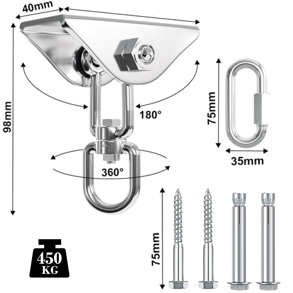 Deckenhaken Halterung Set 360° Drehbar Deckenhalterung Hängesessel 450kg Schwerlast