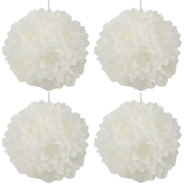 4 Stk Dekokerzen Blume Kugelkerze 120mm Ballkerzen durchgefärbt – Weiß