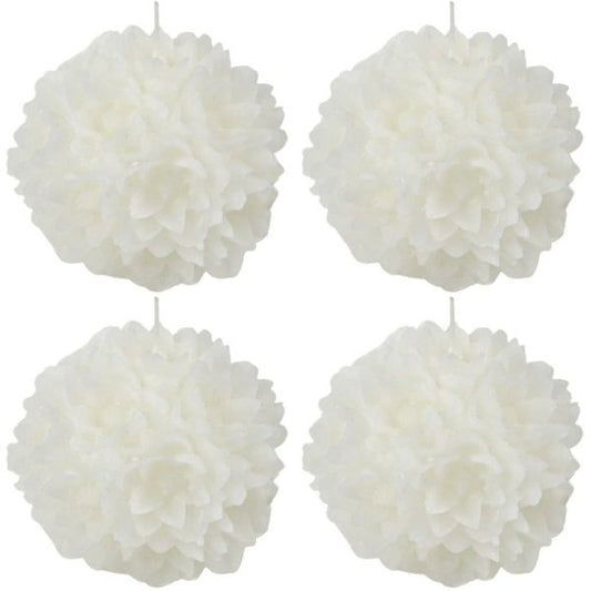 4 Dekokerzen Blume Kugelkerze 120mm Ballkerzen durchgefärbt – Weiß