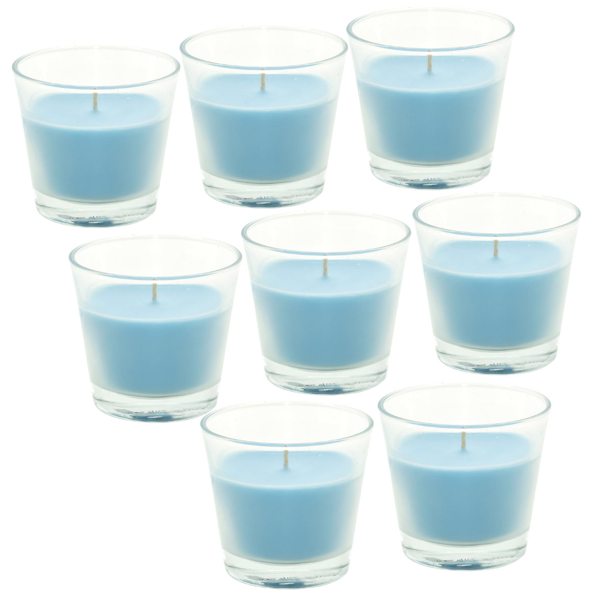 8 Stk Duftkerzen im Glas 90x80mm Duftgläser Marine breeze - hellblau