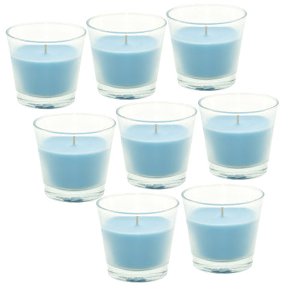 8 Stk Duftkerzen im Glas 90x80mm Duftgläser Marine breeze - hellblau