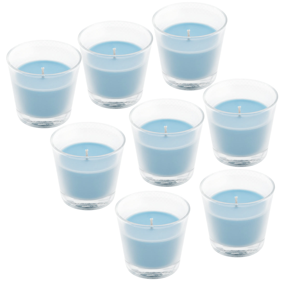 8 Stk Duftkerzen im Glas 90x80mm Duftgläser Marine breeze - hellblau