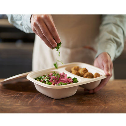 200 Stk Bio Bagasse Menüboxen mit Klappdeckel 900ml ungeteilt - Braun (4x50er)