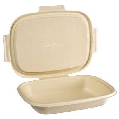 200 Stk Bio Bagasse Menüboxen mit Klappdeckel 900ml ungeteilt - Braun (4x50er)