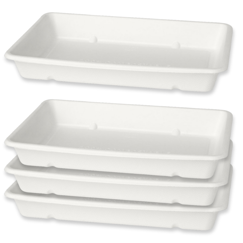480 Stk Bio Schalen 850ml Bagasse 100% kompostierbar Rechteckig Box - weiß (12x40er)