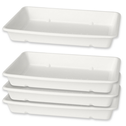 480 Stk Bio Schalen 850ml Bagasse 100% kompostierbar Rechteckig Box - weiß (12x40er)
