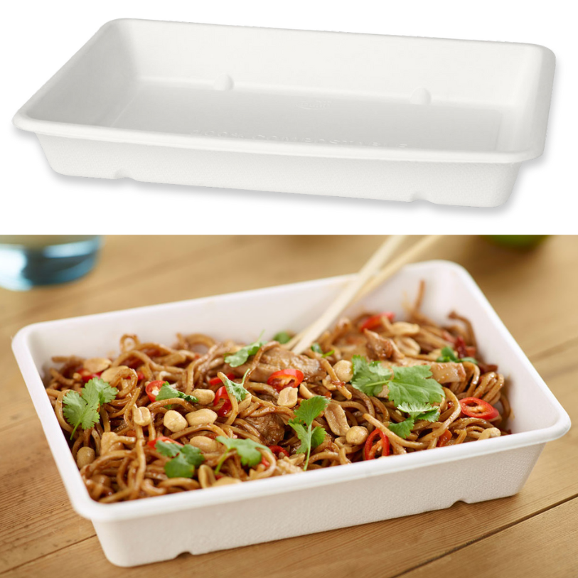 480 Stk Bio Schalen 850ml Bagasse 100% kompostierbar Rechteckig Box - weiß (12x40er)