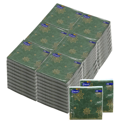 960 Stück Duni Cocktail Papierservietten 24x24cm Weihnachten - Ornament Stars Green (48x20er)
