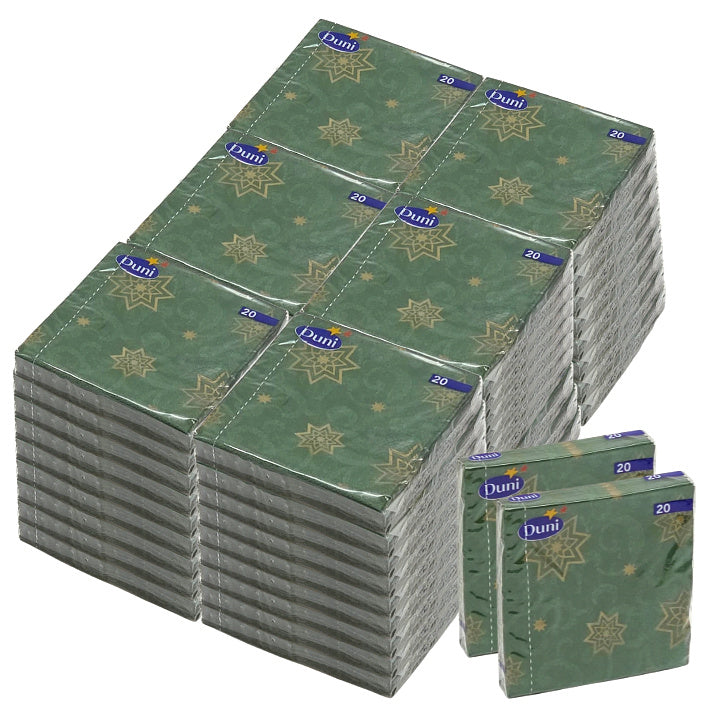 960 Stück Duni Cocktail Papierservietten 24x24cm Weihnachten - Ornament Stars Green (48x20er)