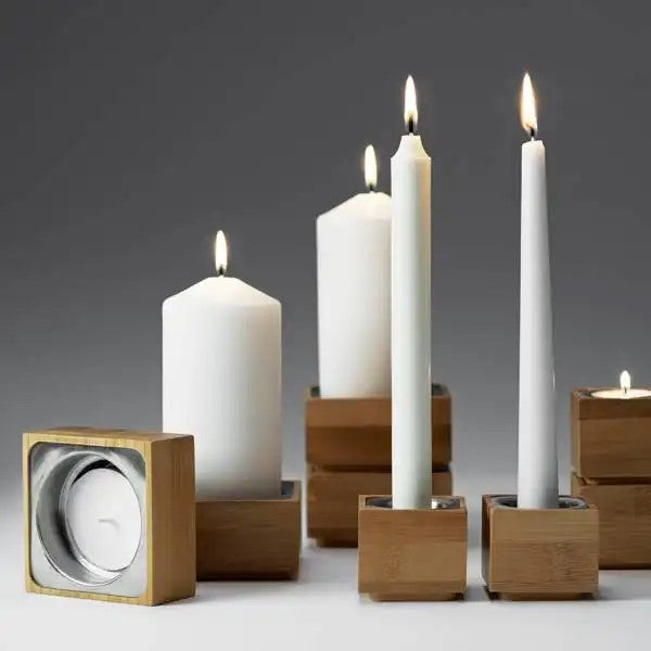 6 Stk Duni Kerzenhalter Bambus 60x55mm 3in1 für Spitzkerzen & Teelichter Natur