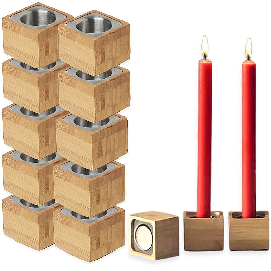 6 Stk Duni Kerzenhalter Bambus 60x55mm 3in1 für Spitzkerzen & Teelichter Natur