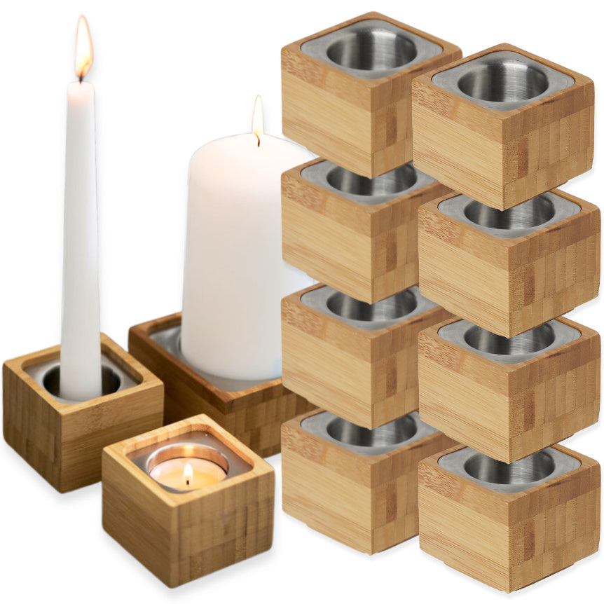 6 Stk Duni Kerzenhalter Bambus 60x55mm 3in1 für Spitzkerzen & Teelichter Natur