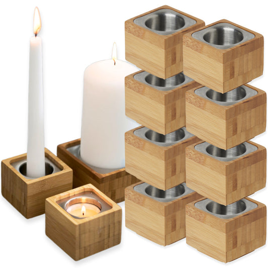 6 Stk Duni Kerzenhalter Bambus 60x55mm 3in1 für Spitzkerzen & Teelichter Natur