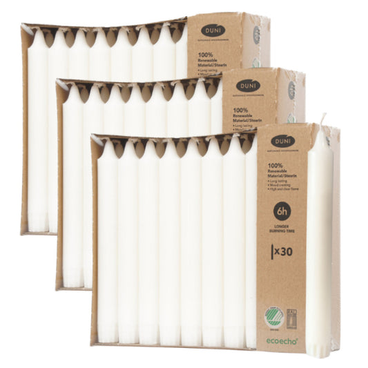 90 Stück Duni Kronenkerzen 190x22mm 100% Stearin Stabkerzen 2. Wahl - Weiß (3x30er)