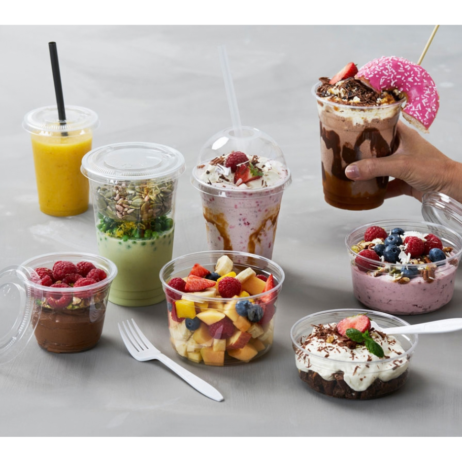 300 Stück Smoothie-Becher Gläser recyceltes PET glasklar