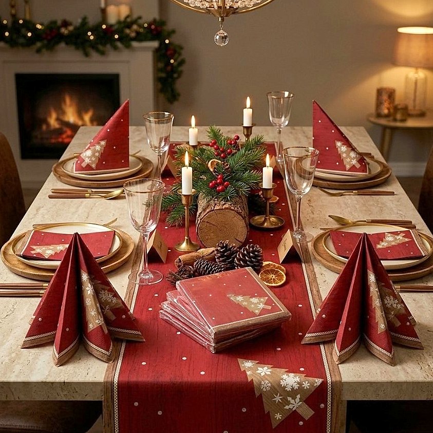 240 Stück Duni Dunisoft Servietten 40x40cm Stoffoptik Weihnachten (4x60er) - Alps rot