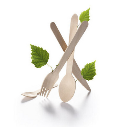 300 tlg. Bio Einweg Set: 100 Pappteller braun + 100 Gabel + 100 Messer Holzbesteck