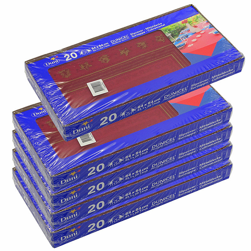 100 Stück Dunicel Mitteldecken 84x84cm Tischdecken Weihnachten (5x20er) - YULE STRIP Weinrot