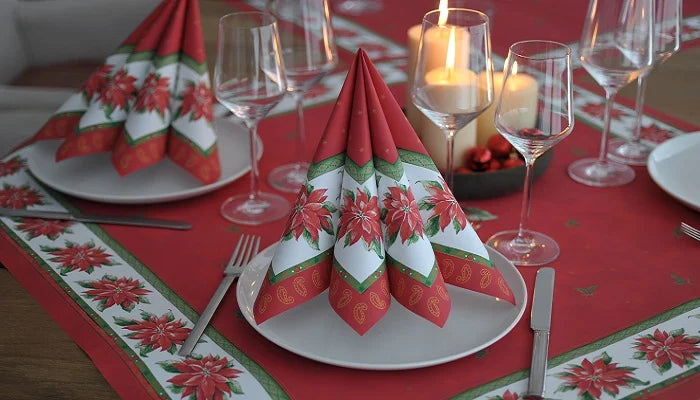 Dunicel Mitteldecken 84x84cm Tischdecken Weihnachten - Weihnachtsstern rot-grün