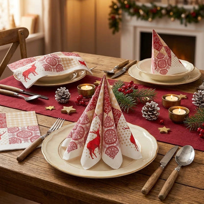 144 Stück Airlaid Servietten 40x40cm Stoffoptik Weihnachten - Nordic rot (12x12er)