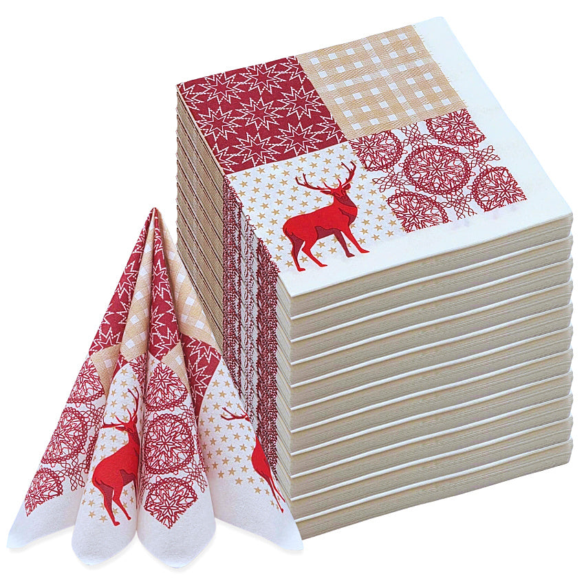 144 Stück Airlaid Servietten 40x40cm Stoffoptik Weihnachten - Nordic rot (12x12er)