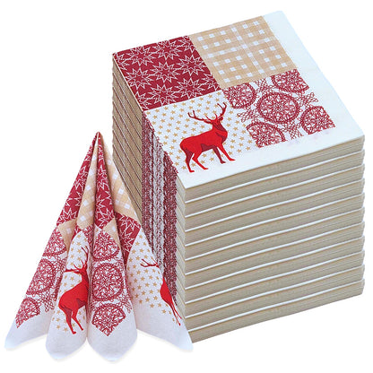 144 Stück Airlaid Servietten 40x40cm Stoffoptik Weihnachten - Nordic rot (12x12er)