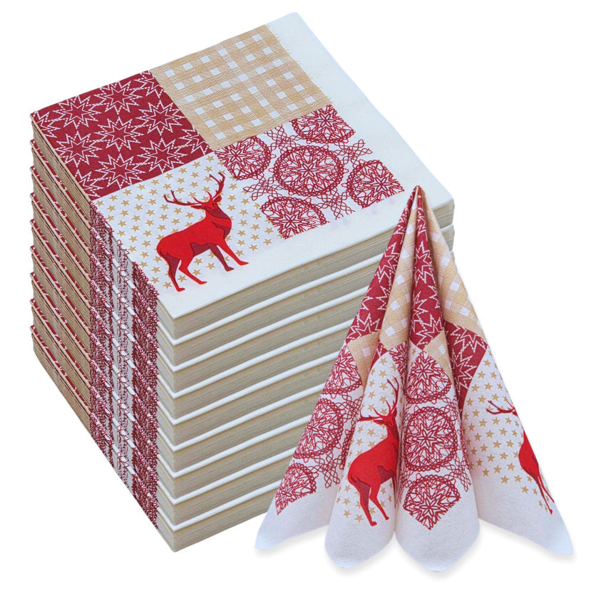 144 Stück Airlaid Servietten 40x40cm Stoffoptik Weihnachten - Nordic rot (12x12er)