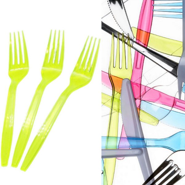 300 Einweg Gabel 180mm Plastikbesteck stabil - neon GRÜN (12x25er)