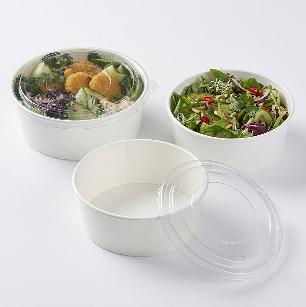 232 Stk. Einweg Salatschalen 775ml Pappe Weiß (4x58er) mit runde Deckel