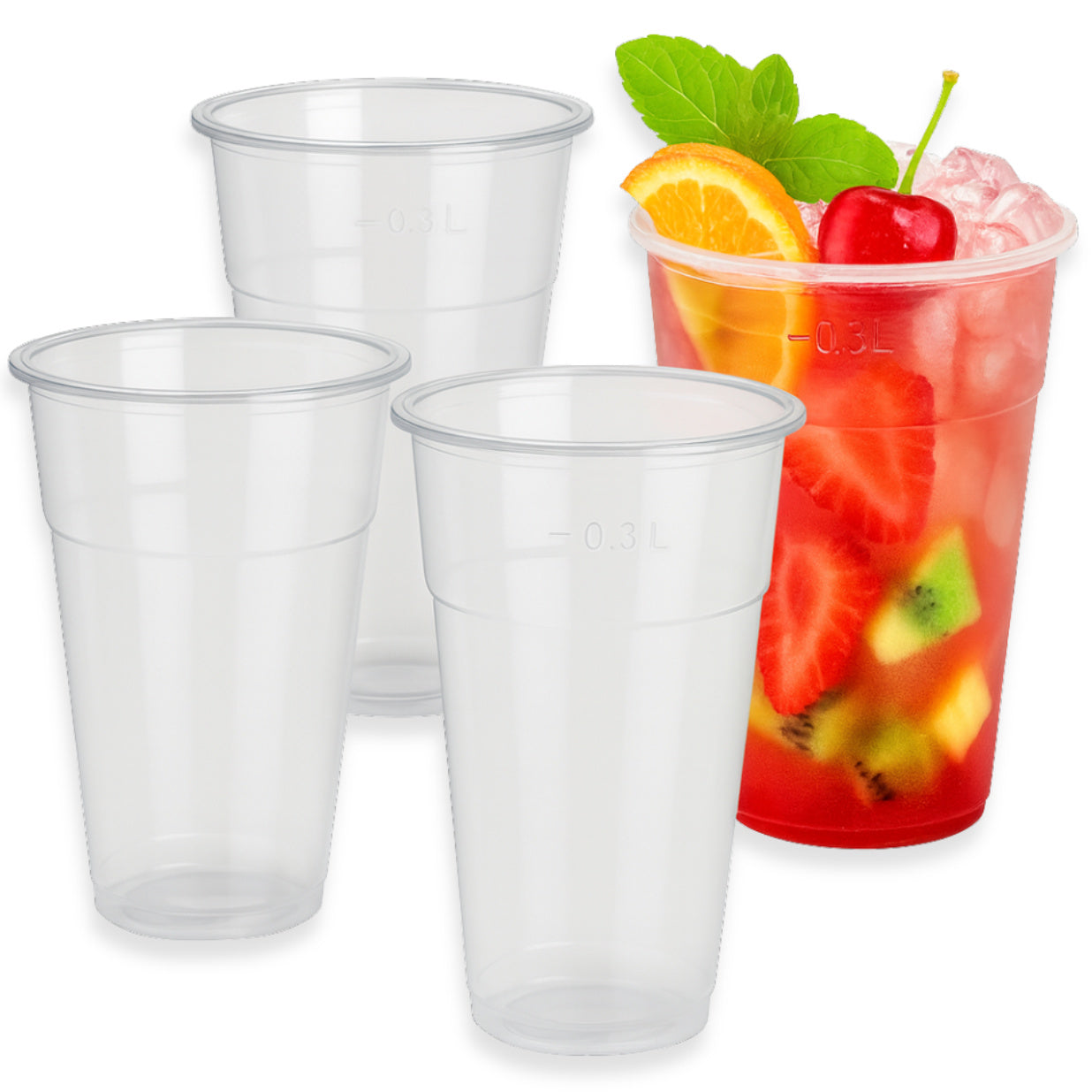 1.250 Stück Plastikbecher 0,3L Ausschankbecher Trinkbecher (25x50) klar