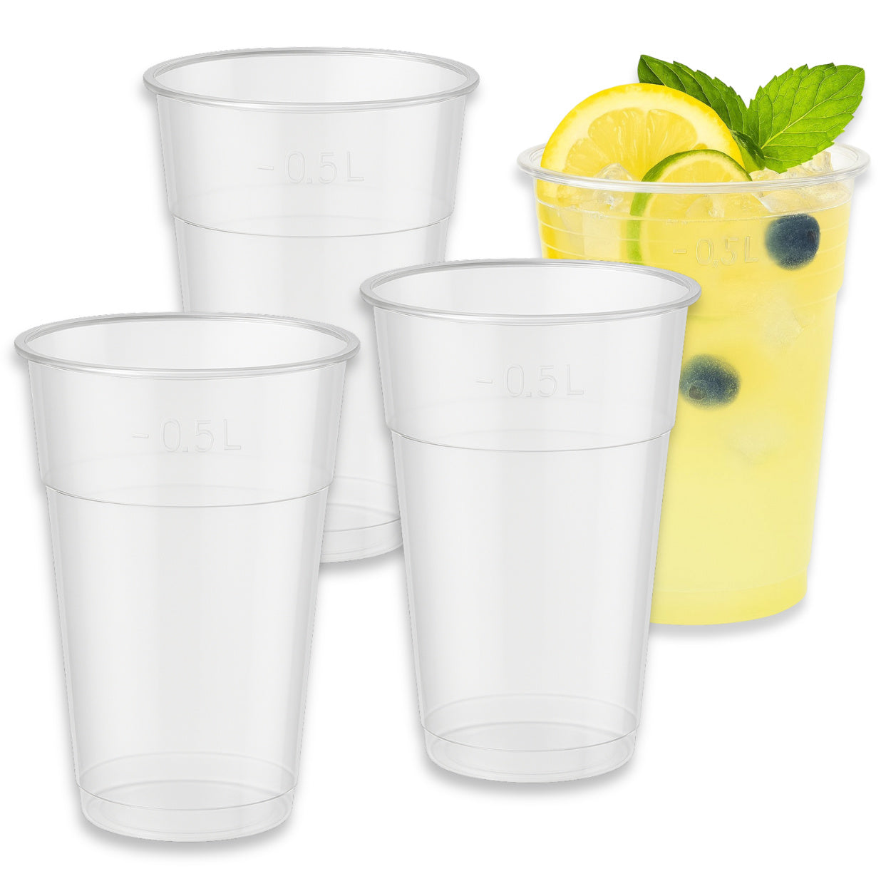 1.000 Stück Plastikbecher 0,5L Ausschankbecher Bierbecher (20x50) klar