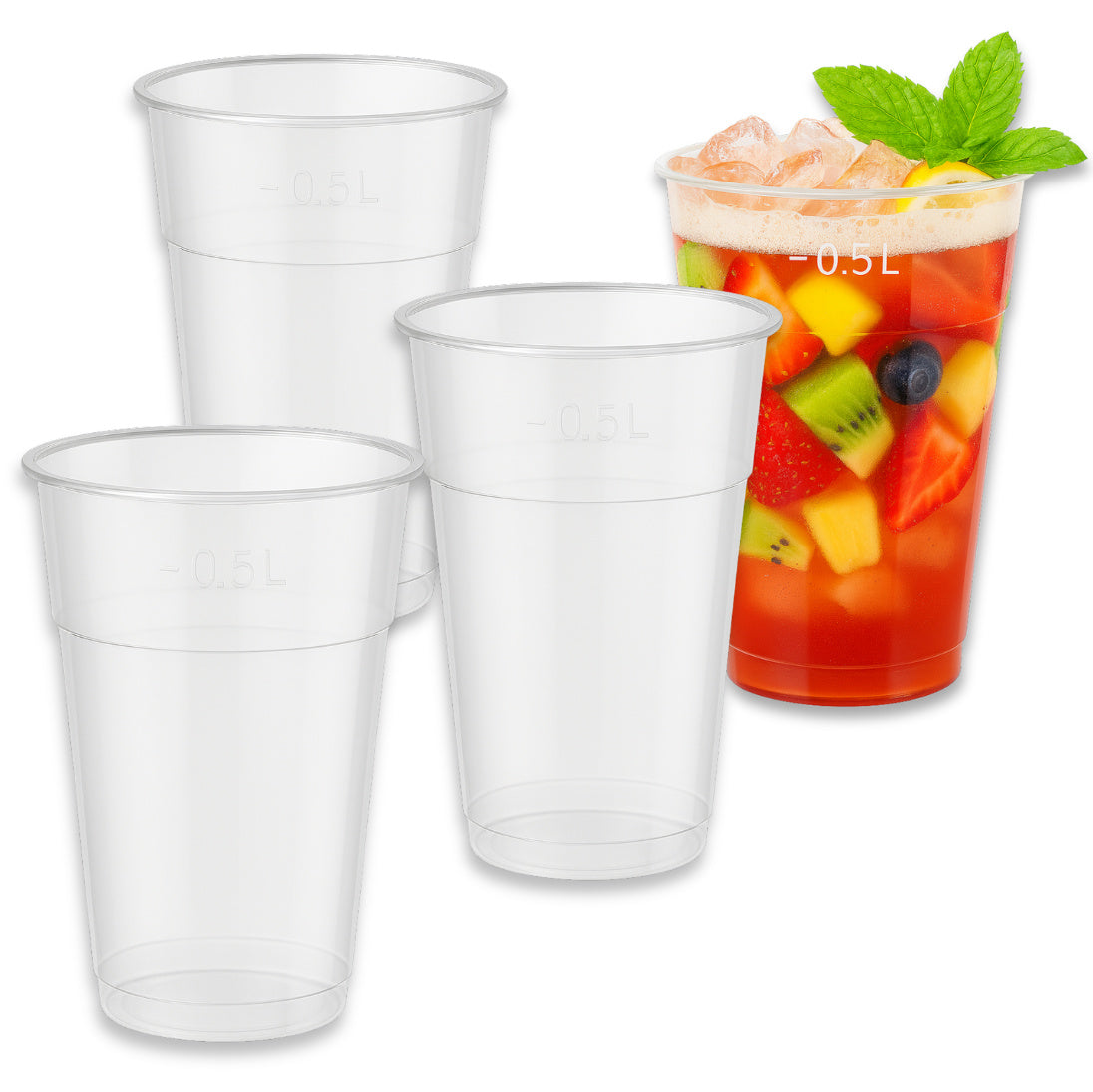 1.000 Stück Plastikbecher 0,5L Ausschankbecher Bierbecher (20x50) klar