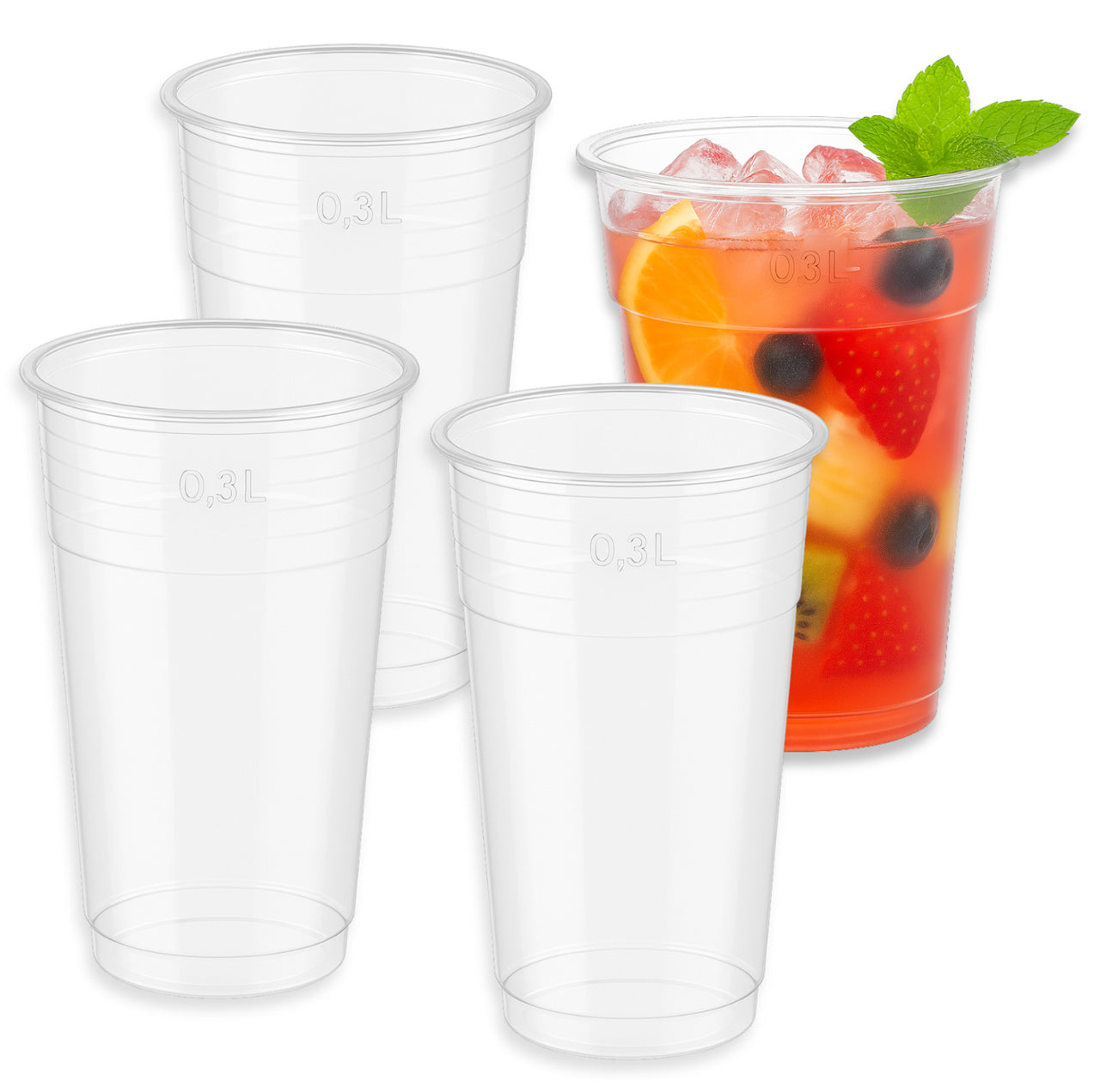 1.250 Stück Plastikbecher 0,3L Ausschankbecher Trinkbecher (25x50) klar