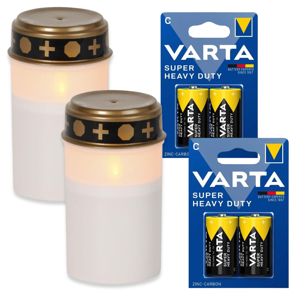 4er Set LED Grablicht mit Flammeneffekt 120x70mm Grabkerzen Batteriebetrieben