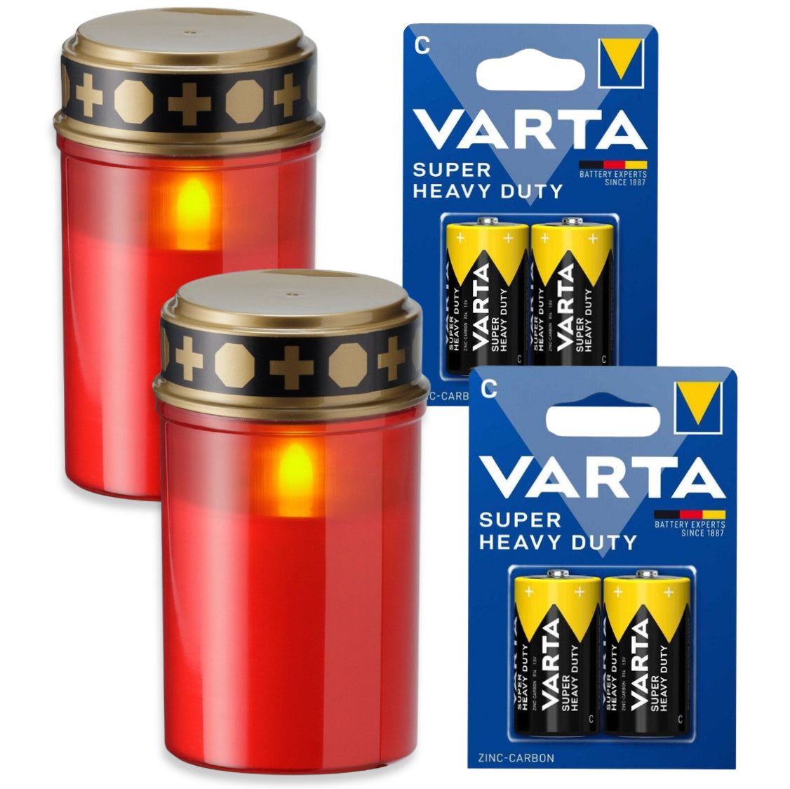 4er Set LED Grablicht mit Flammeneffekt 120x70mm Grabkerzen Batteriebetrieben