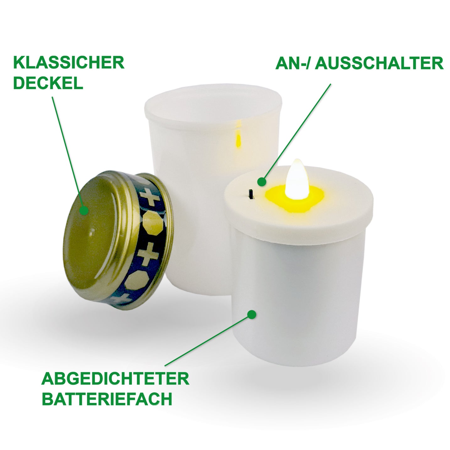 4er Set LED Grablicht mit Flammeneffekt 120x70mm Grabkerzen Batteriebetrieben