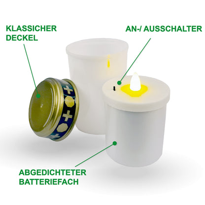 4er Set LED Grablicht mit Flammeneffekt 120x70mm Grabkerzen Batteriebetrieben