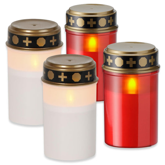 4er Set LED Grablicht mit Flammeneffekt 120x70mm Grabkerzen Batteriebetrieben