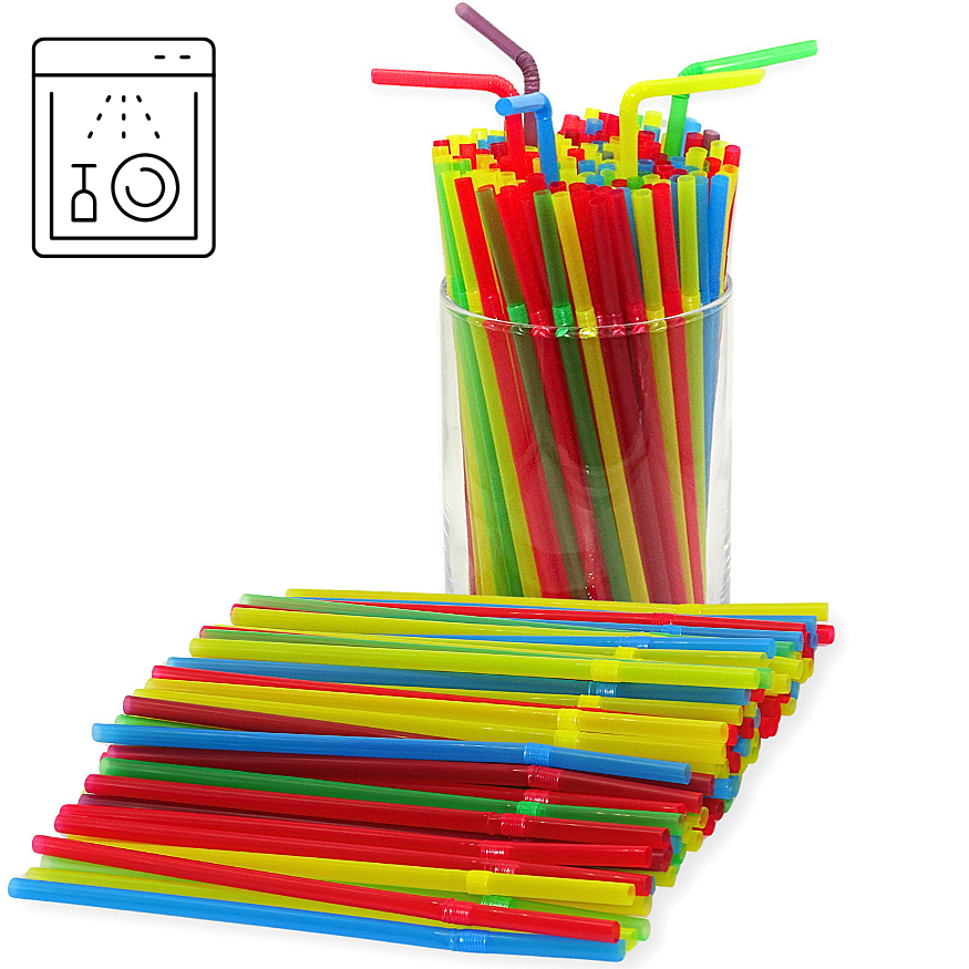 1.000 Stück Mehrweg Trinkhalme mit Knick 22cm Strohhalme Plastik wiederverwendbar (4x250er) bunt