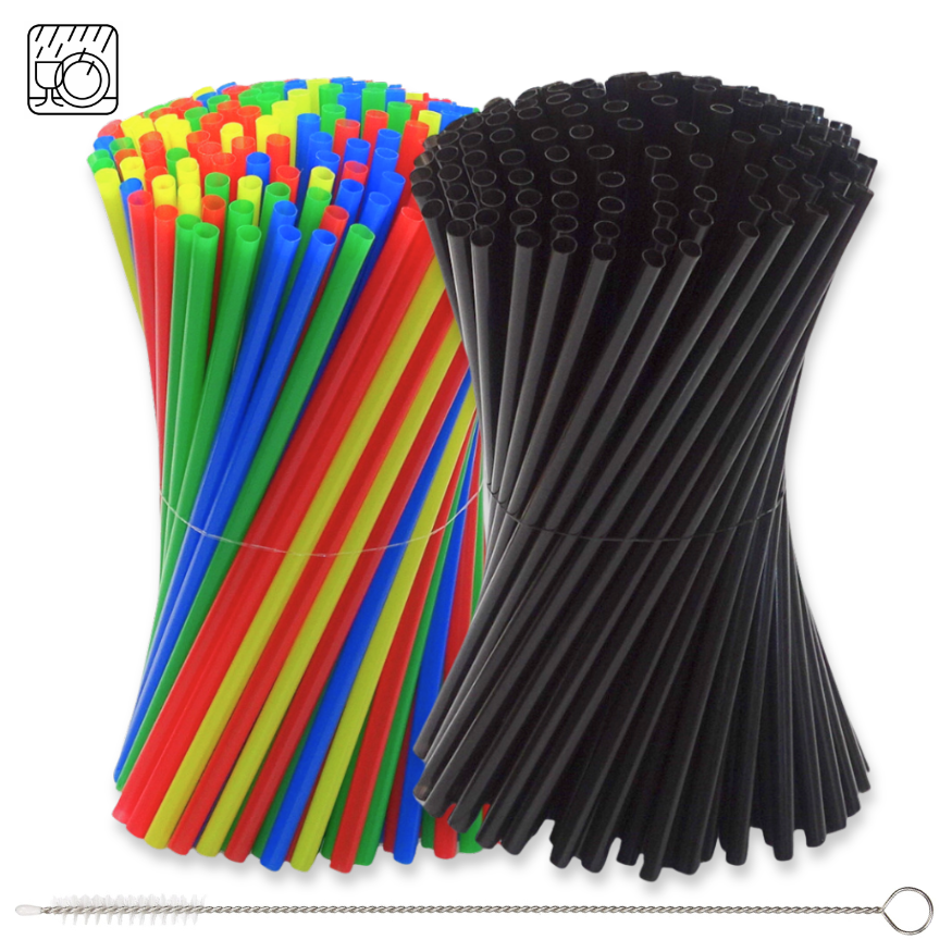 1.000 Stück Jumbo Mehrweg Trinkhalme 240x8mm Plastik Strohhalme + Bürste wiederverwendbar (2x500er)
