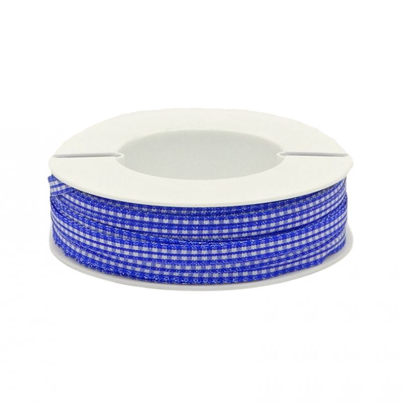 50 Meter Karoband Schleifenband 6mm breit Vichy - Blau-Weiß