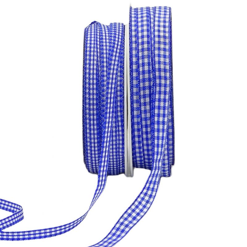 50 Meter Karoband Schleifenband 10mm breit Vichy - Blau-Weiß